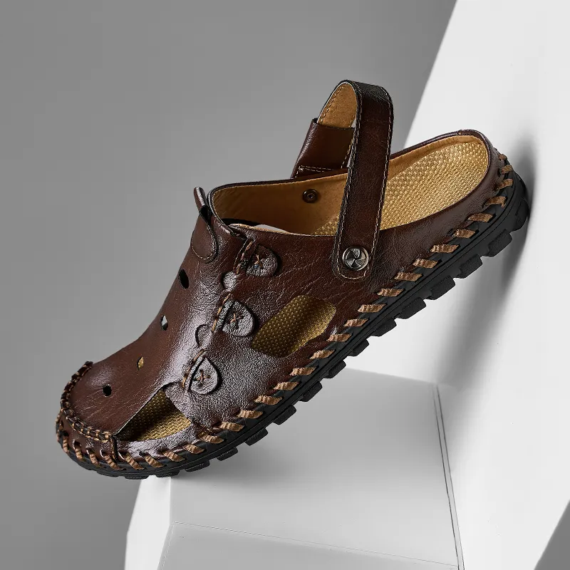 Men Leather Sandal Hiking Casual Shoes Non-slip Wearproof Beach Slipper