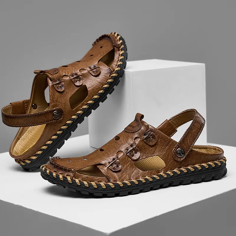 Men Leather Sandal Hiking Casual Shoes Non-slip Wearproof Beach Slipper