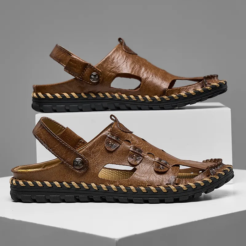 Men Leather Sandal Hiking Casual Shoes Non-slip Wearproof Beach Slipper