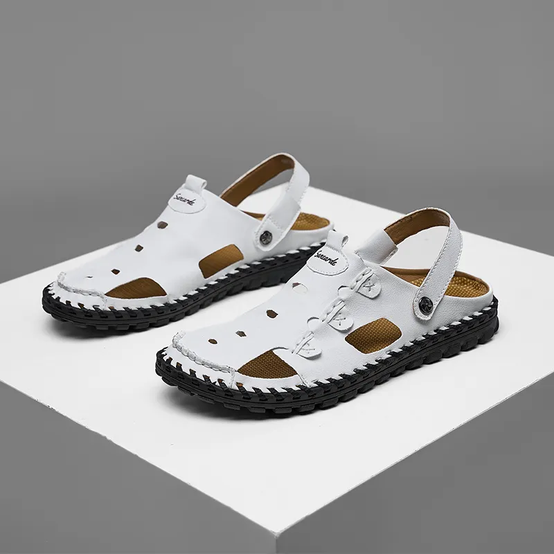 Men Leather Sandal Hiking Casual Shoes Non-slip Wearproof Beach Slipper