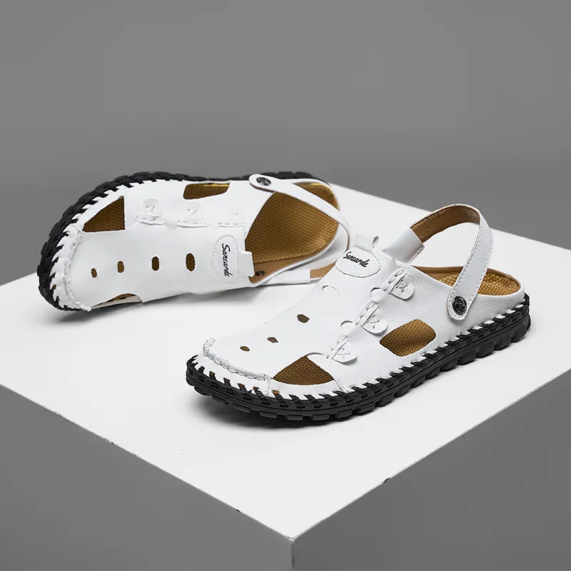 Men Leather Sandal Hiking Casual Shoes Non-slip Wearproof Beach Slipper