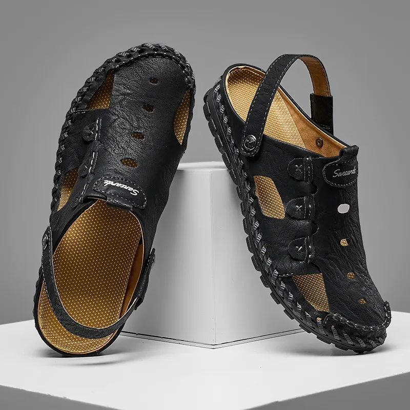 Men Leather Sandal Hiking Casual Shoes Non-slip Wearproof Beach Slipper