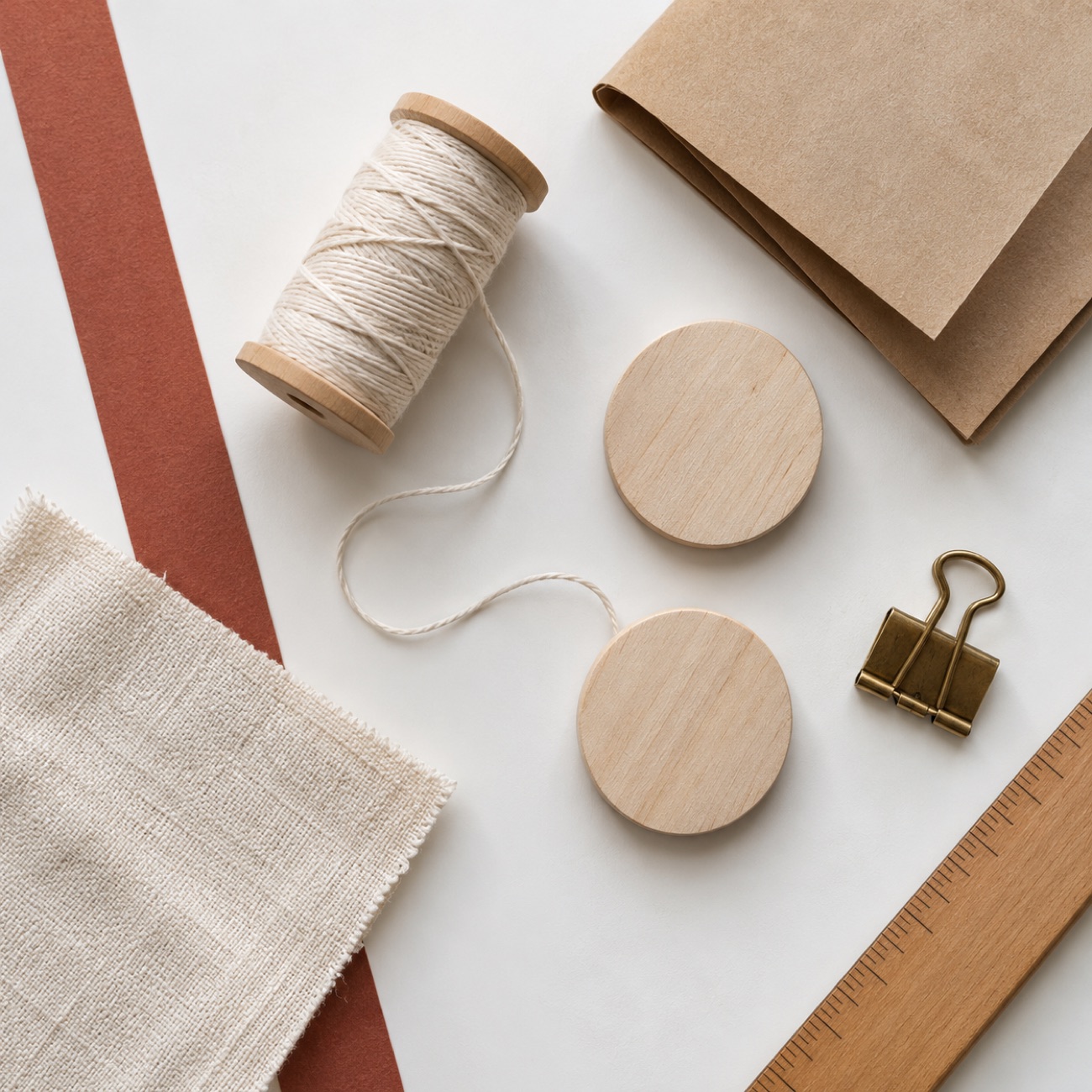 Illustrative unbranded materials on a workbench