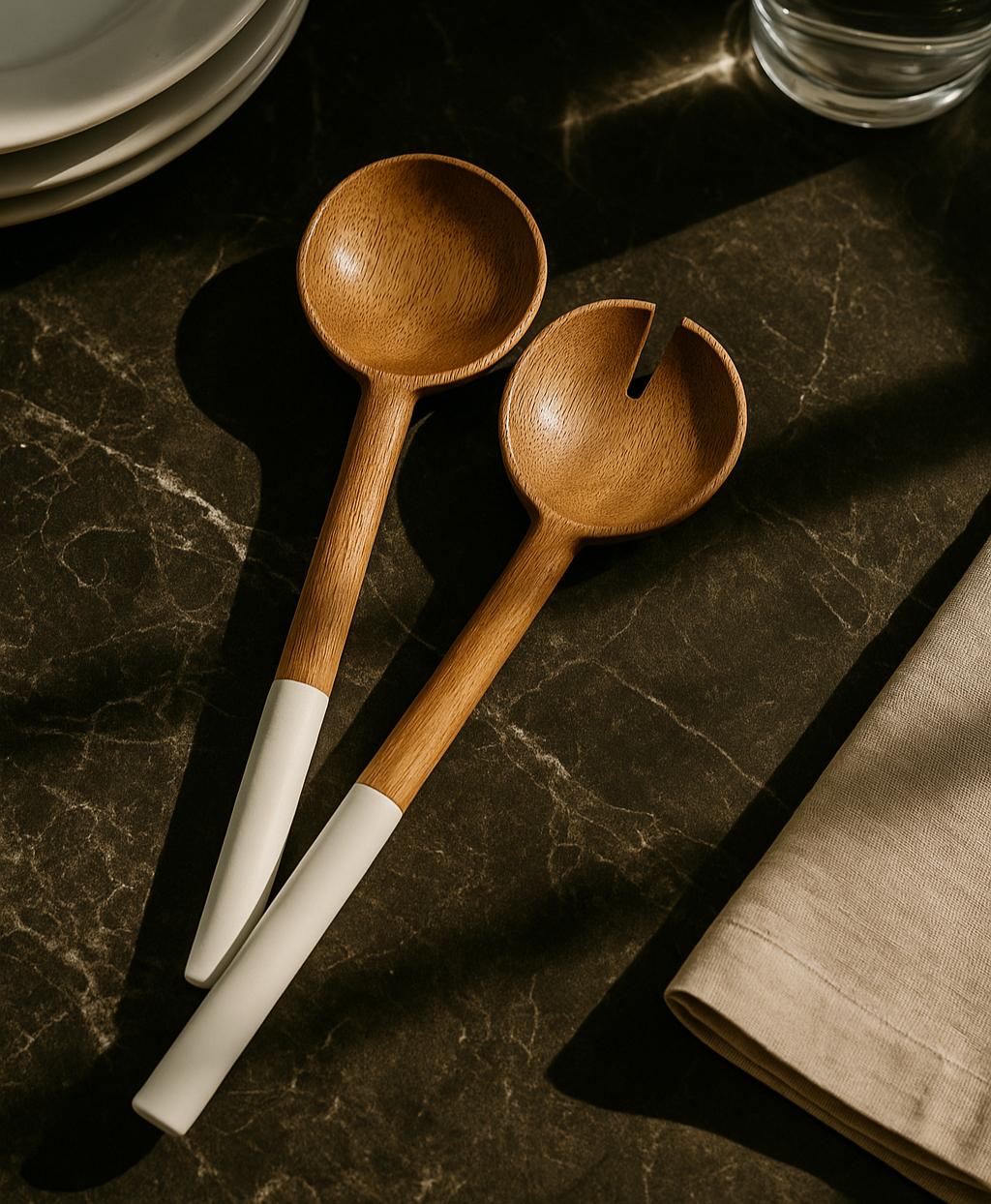 amoraspot Palmer Wood + White Salad Servers, Set of 2