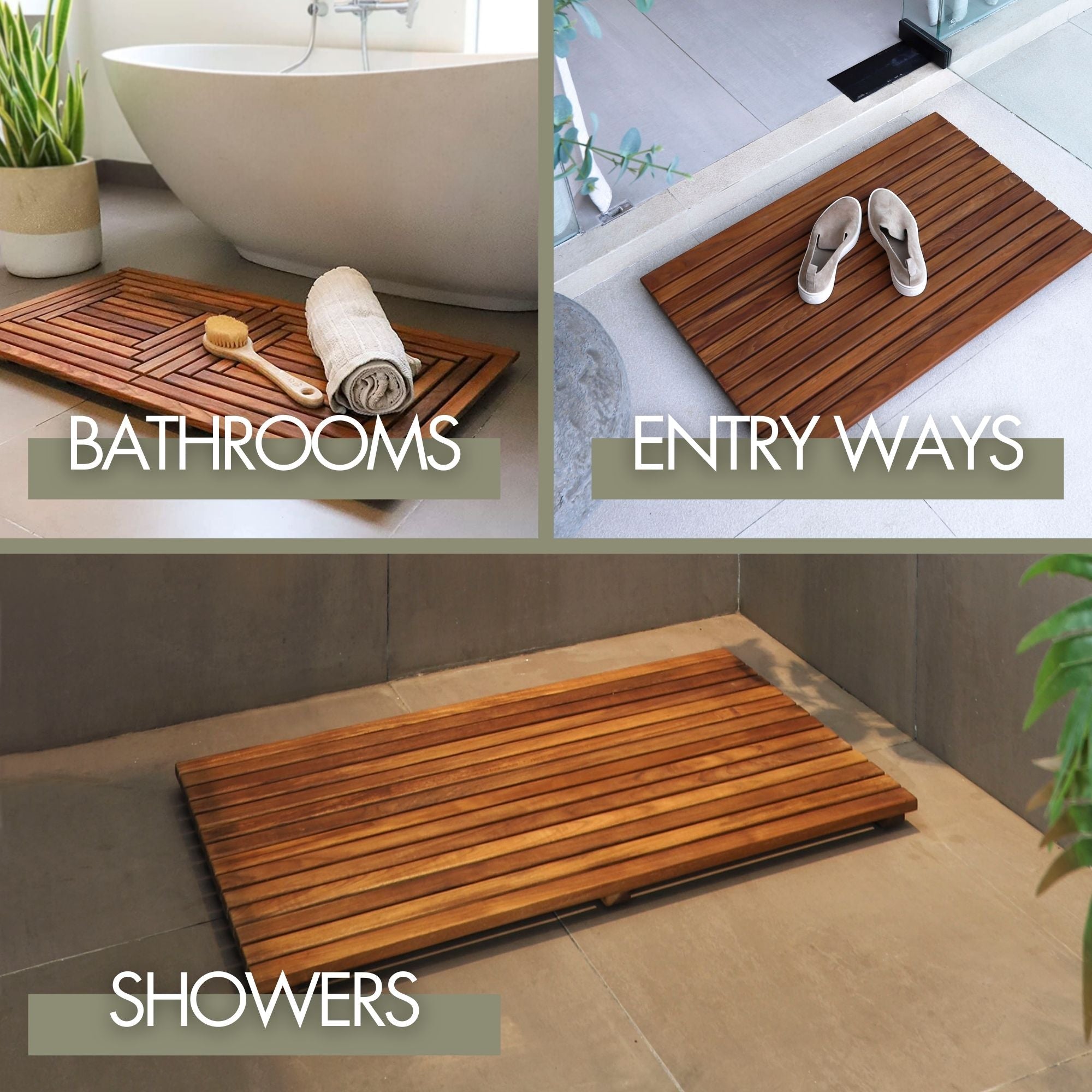 amoraspot Denver Oiled Double Framed Teak Shower and Bath Mat 39" x 19"