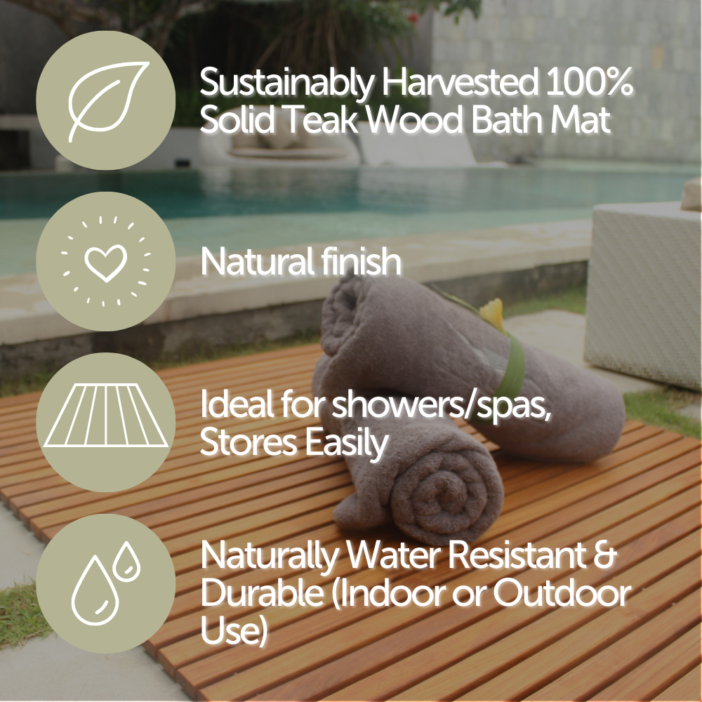 amoraspot Yukon Teak Shower and Bathmat 24" x 24"
