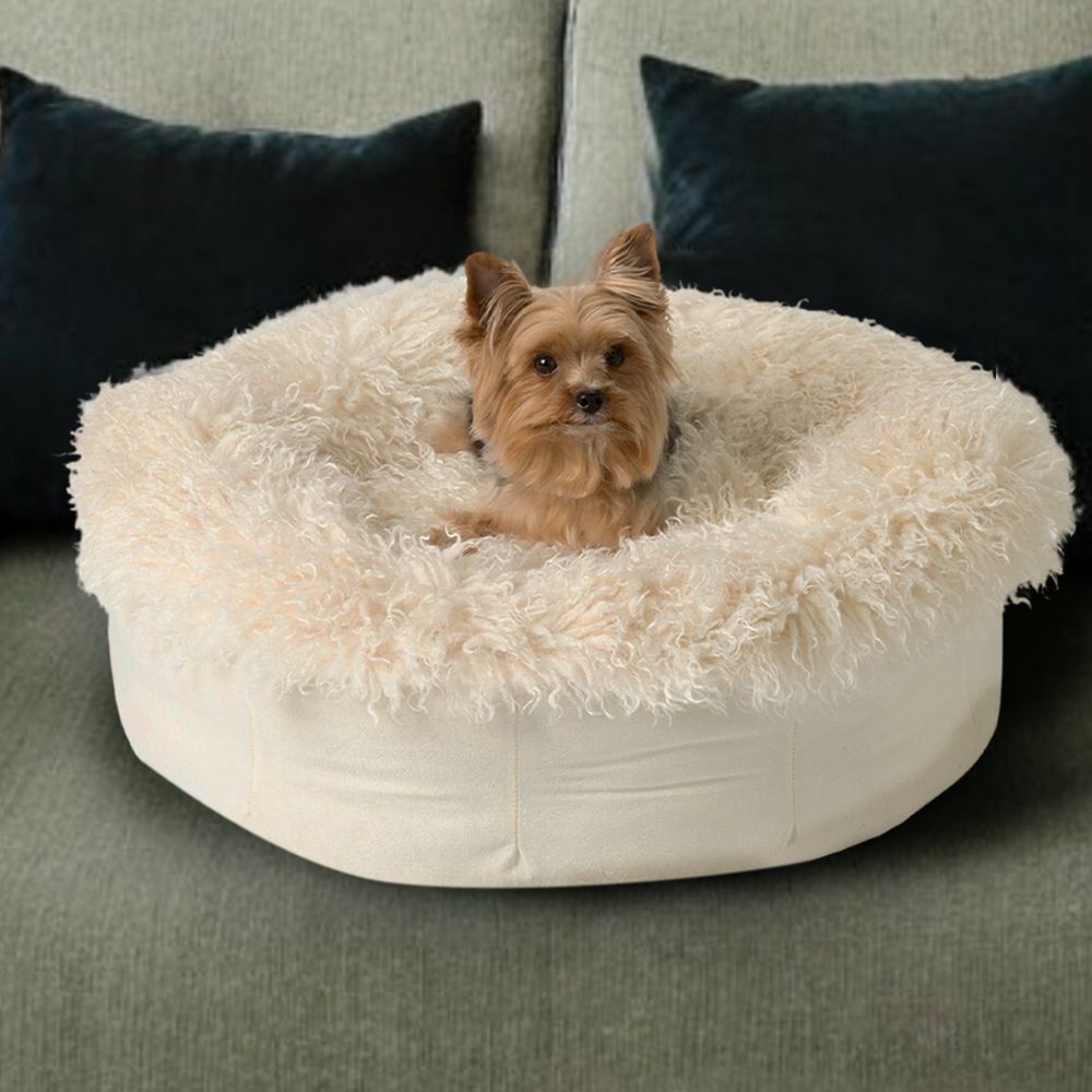 amoraspot Luxe Faux Fur Donut Dog Bed - Plush Sheep Ivory