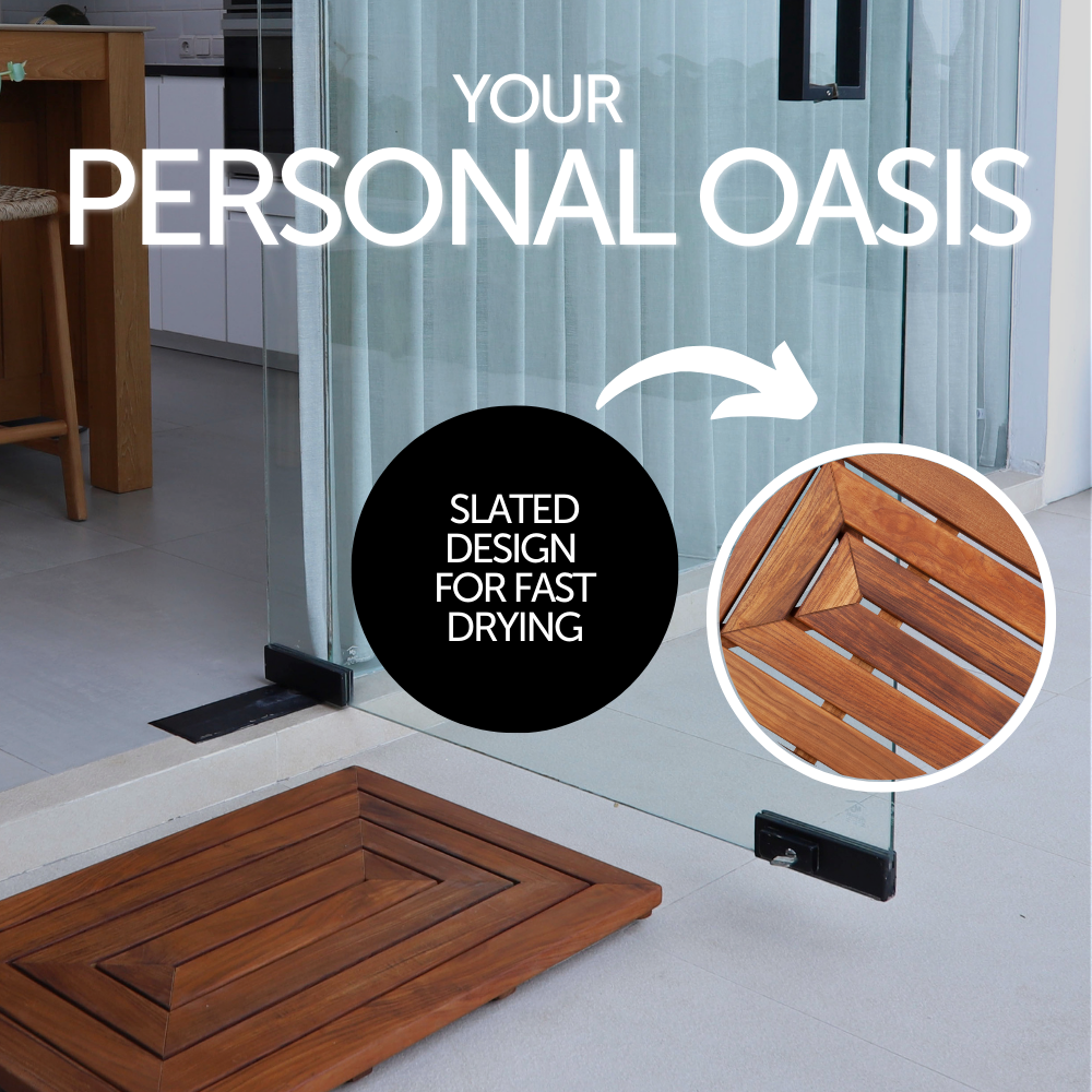 amoraspot Aromi Oiled Teak Shower and Bath Mat 31.4″ x 19.6″