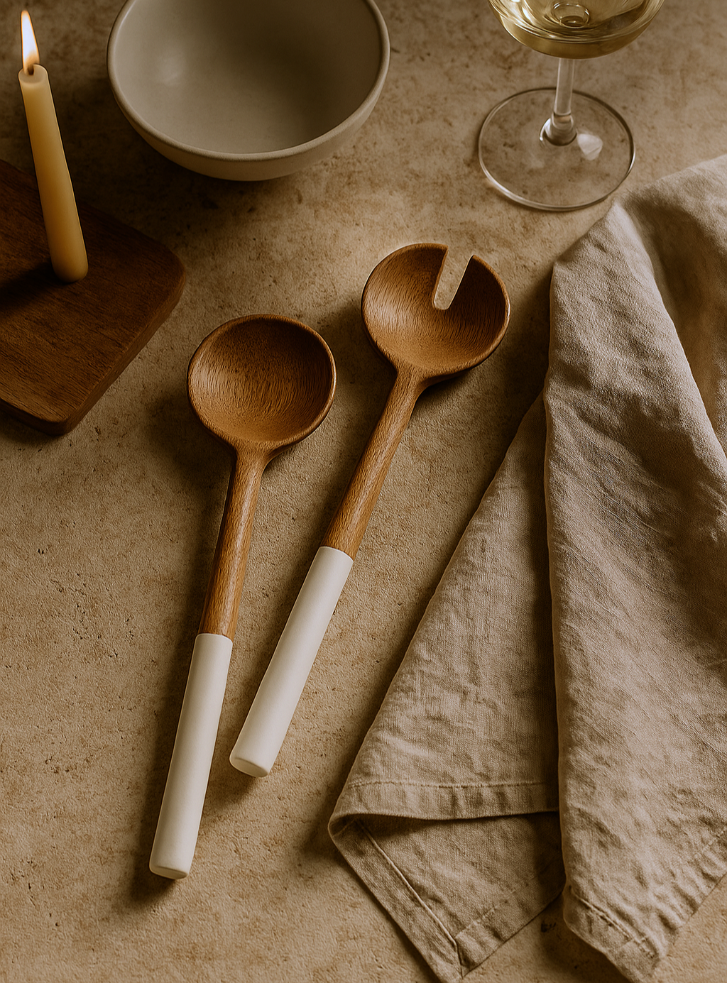 amoraspot Palmer Wood + White Salad Servers, Set of 2