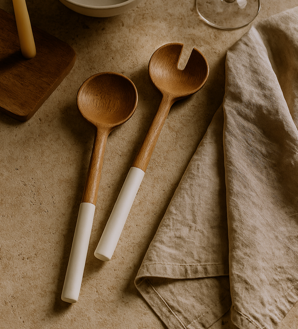 amoraspot Palmer Wood + White Salad Servers, Set of 2
