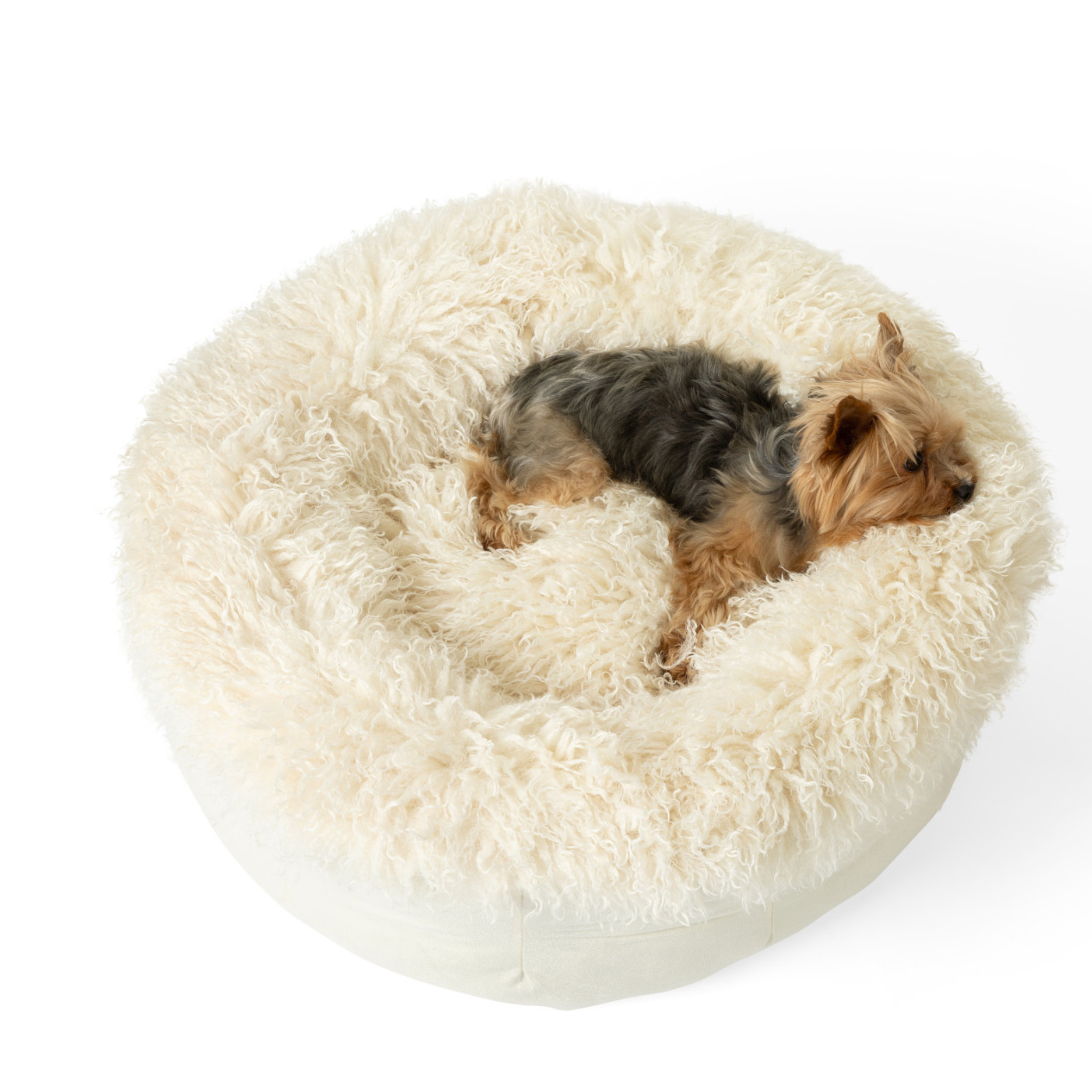 amoraspot Luxe Faux Fur Donut Dog Bed - Plush Sheep Ivory