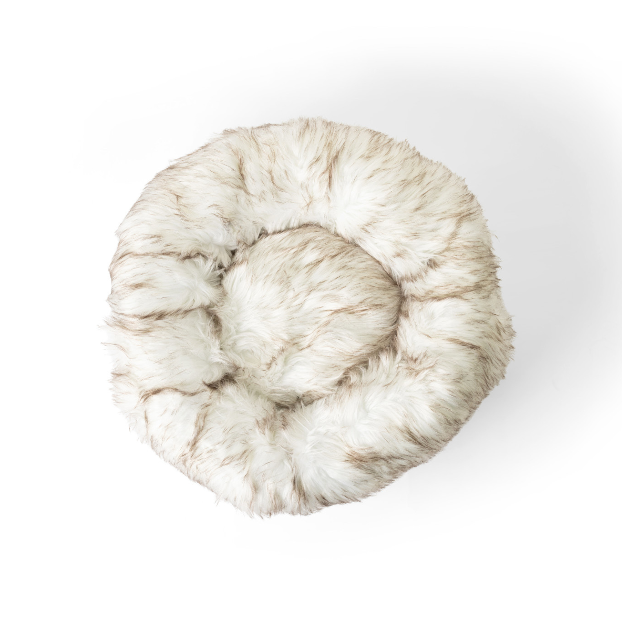amoraspot Faux Fur Donut Dog Bed - White with Brown Accents