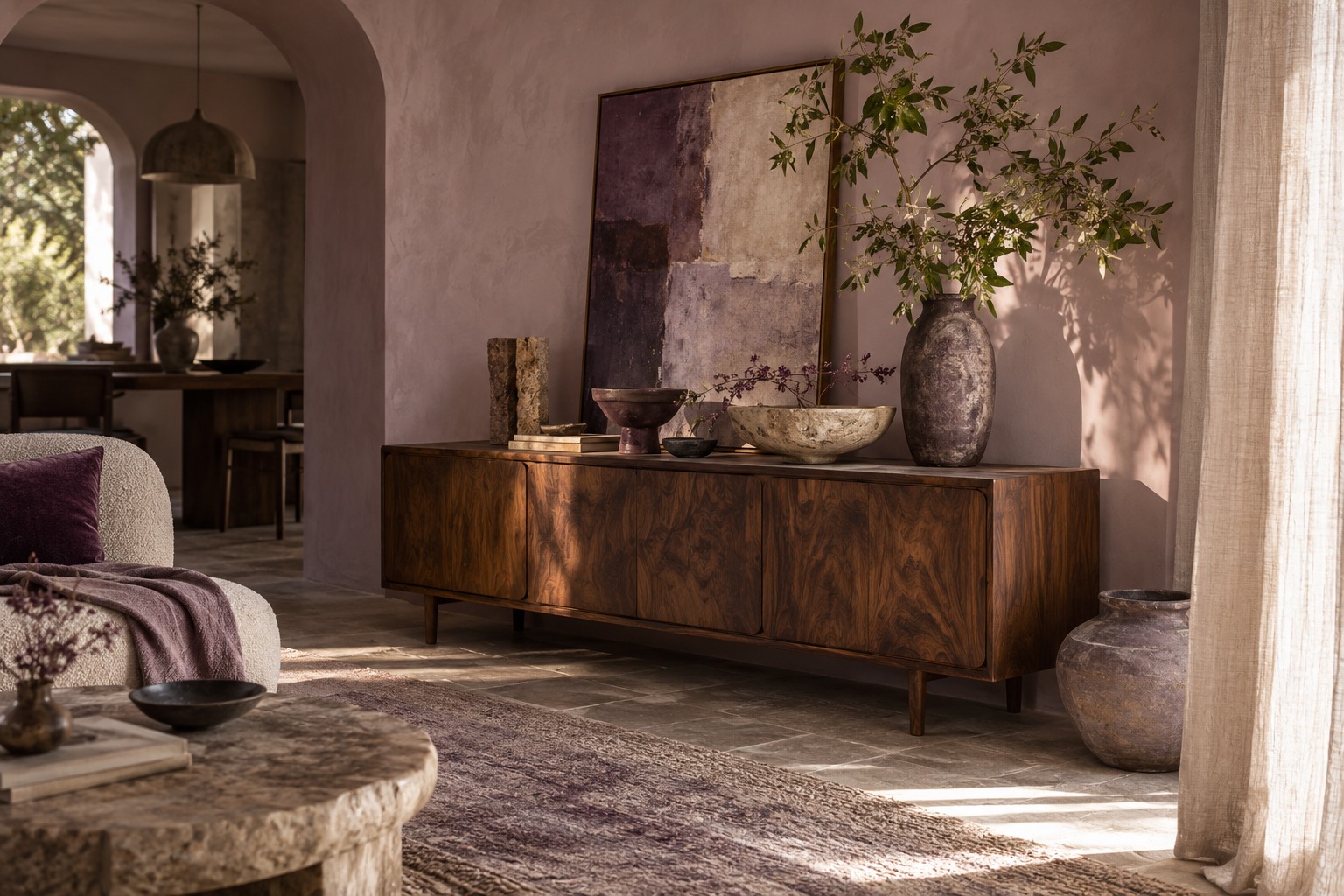 An atmospheric interior with natural decorative accents