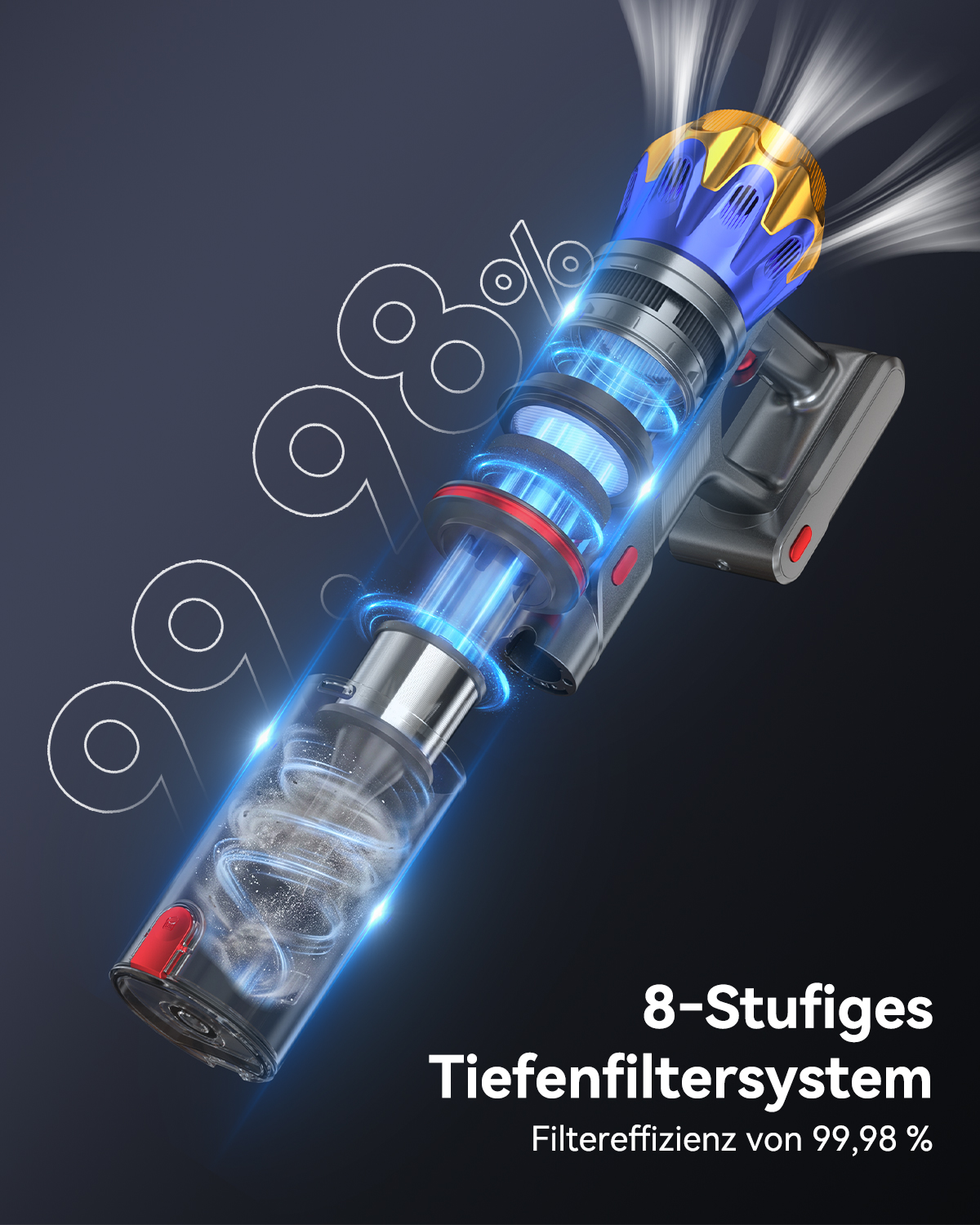 Vistefly A12 Akku Staubsauger 650W 55Kpa 80Min für Teppiche Hartböden, Blau
