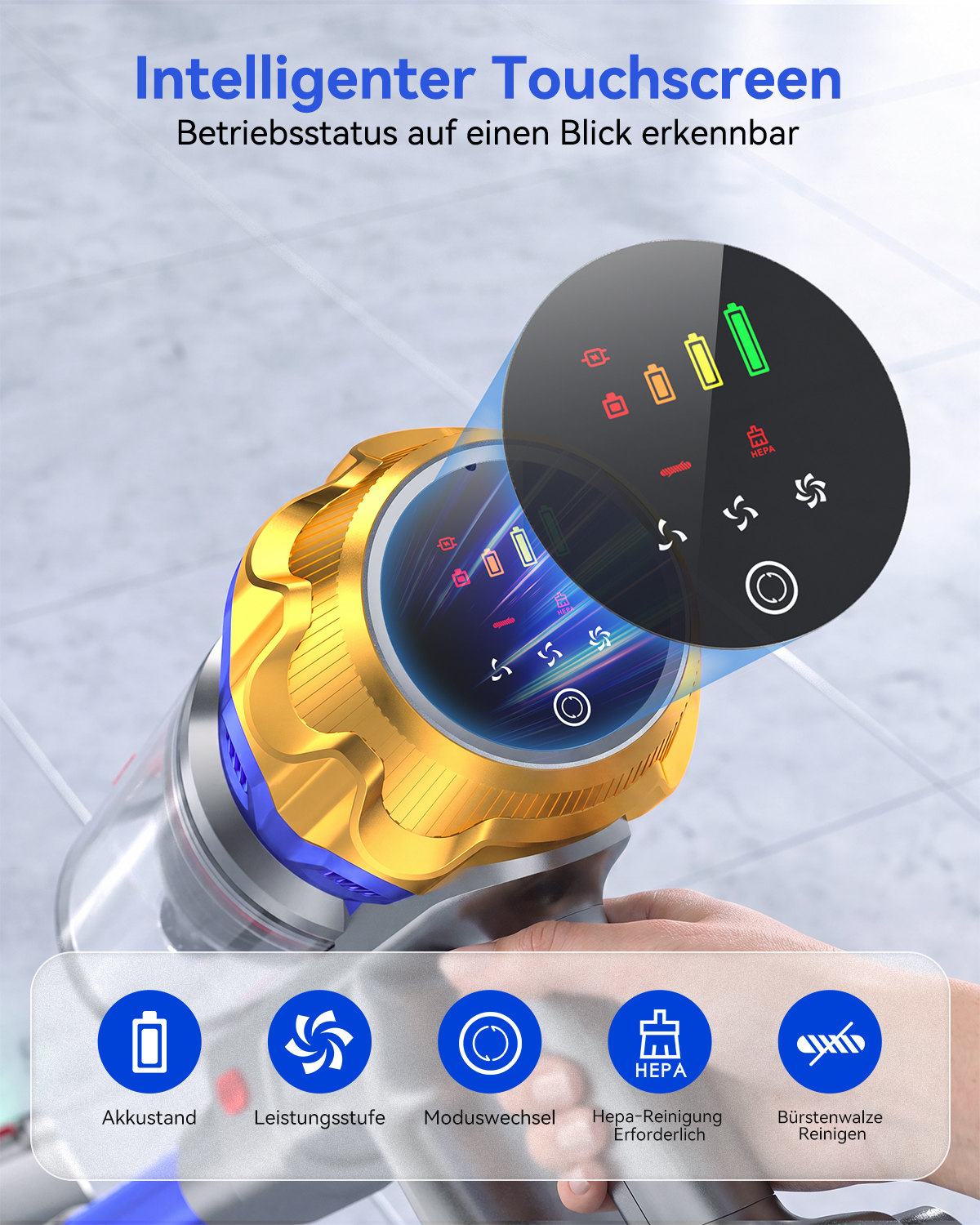 Vistefly A12 Akku Staubsauger 650W 55Kpa 80Min für Teppiche Hartböden, Blau