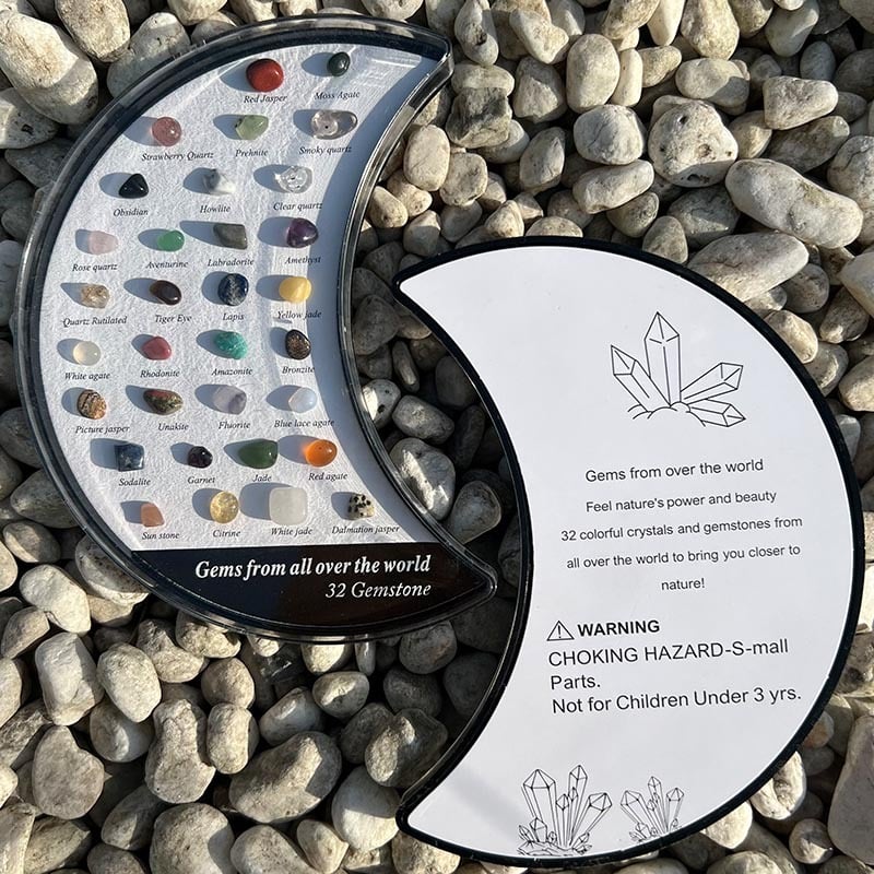 Stone of Power - Mineral Specimens Healing Crystal Moon Shape Box