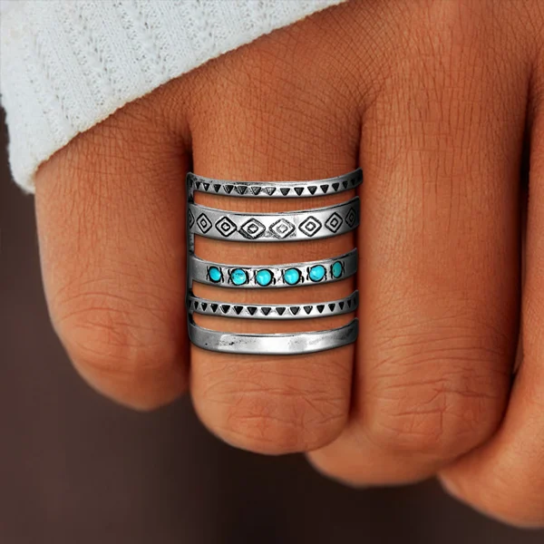 🔥Hot Sale 50% OFF🎁Sterling Silver Bohemian Openwork Carved Turquoise Ring