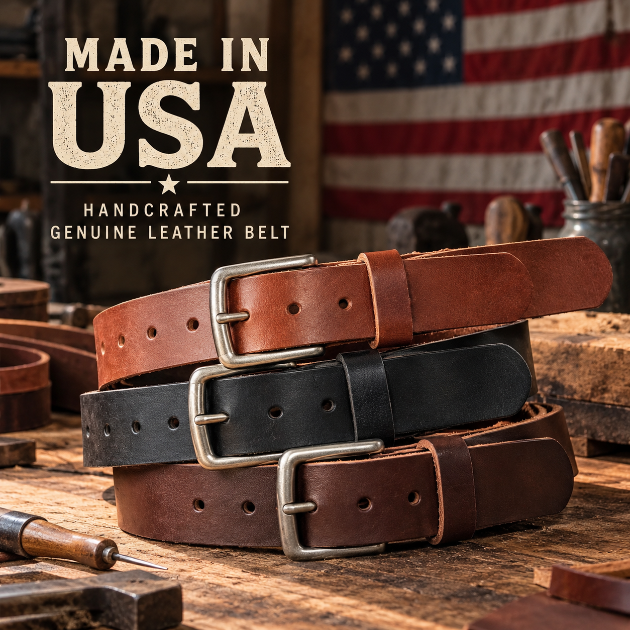 🔥100% Handmade Full-Grain Buffalo Leather Belt – Built to Last