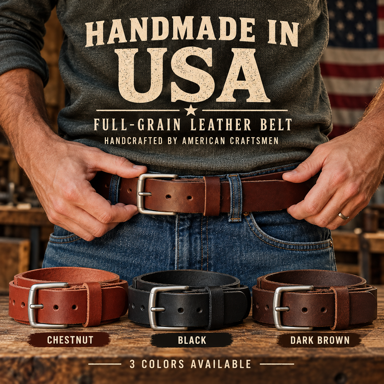 🔥100% Handmade Full-Grain Buffalo Leather Belt – Built to Last