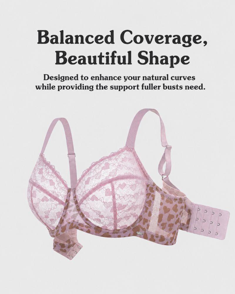 🔥Leopard Heart Lace Plus Size Minimizer Bra💫