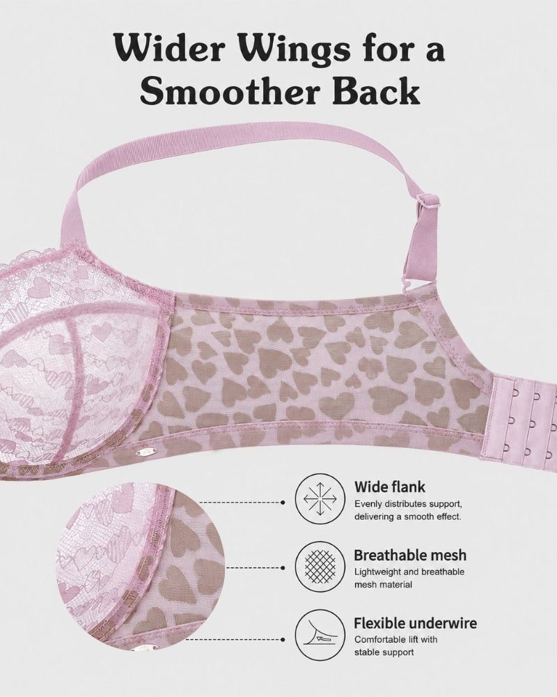 🔥Leopard Heart Lace Plus Size Minimizer Bra💫