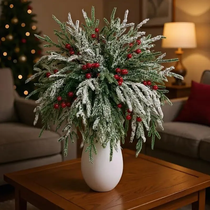 Artificial Norfolk Pine Branches with Red Berries 🌿- Christmas Greenery That Lasts!💐