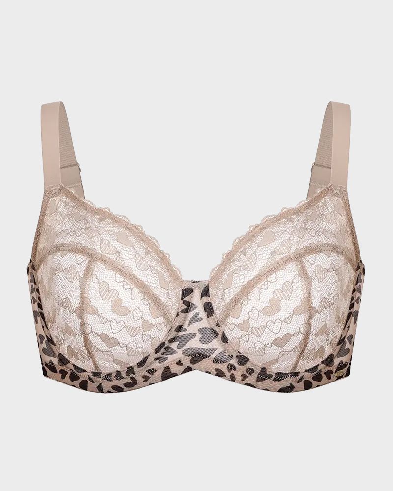 🔥Leopard Heart Lace Plus Size Minimizer Bra💫