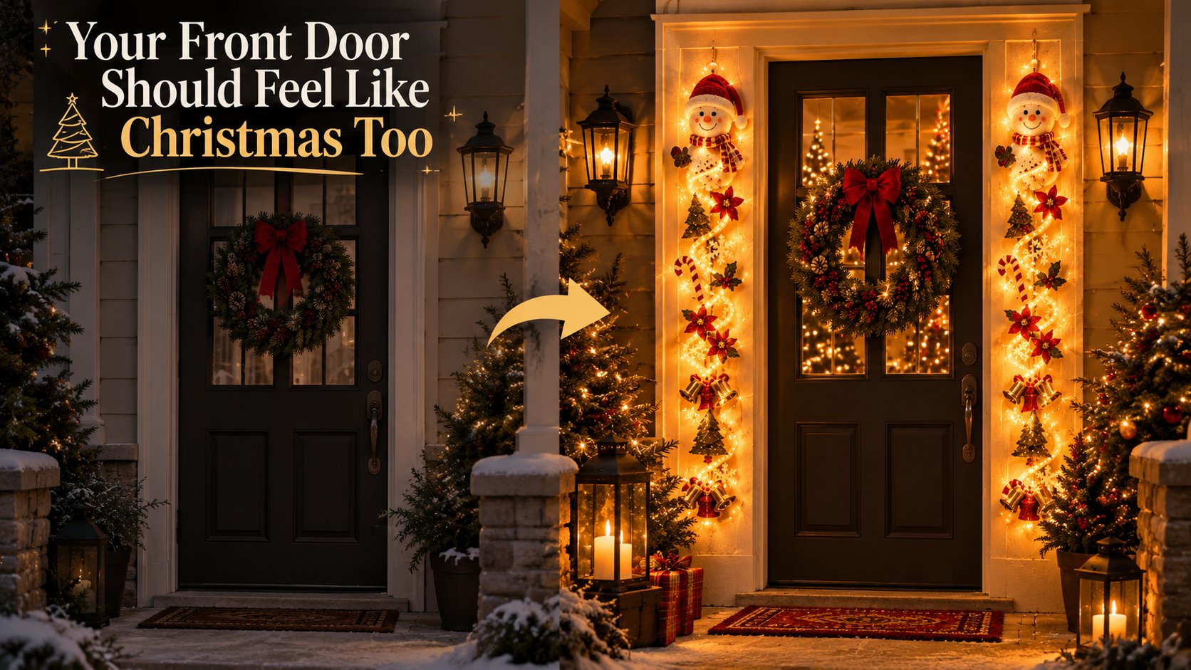 🎄MerryCascade Glowing Christmas Door Hanger | 6 Festive Lighted Designs with Warm Glow, Dimensional Details & Space-Saving Vertical Décor ✨