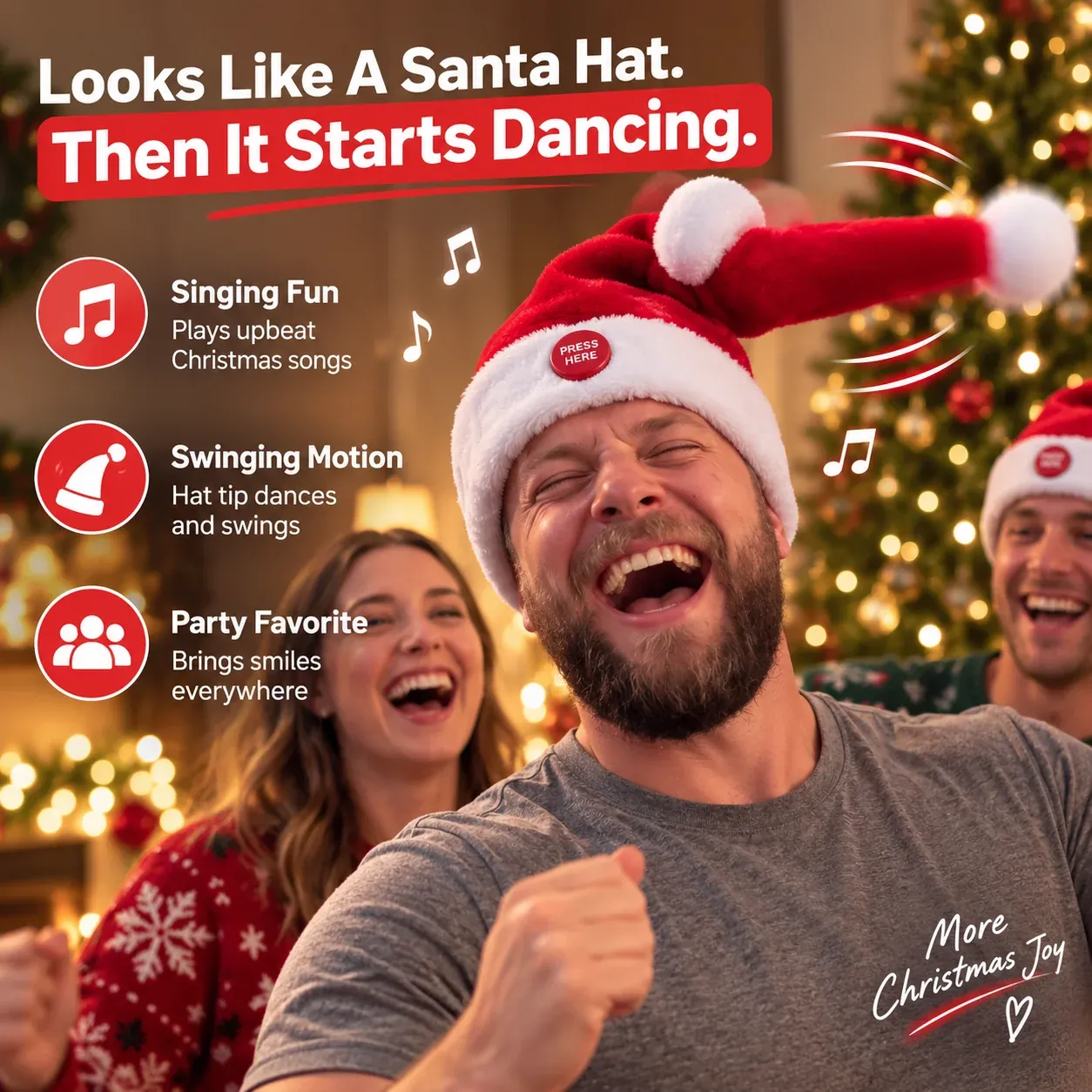 🎅 🤣 Singing & Dancing Santa Hat — Animated Christmas Party Hat- The Best Christmas Gift🎁