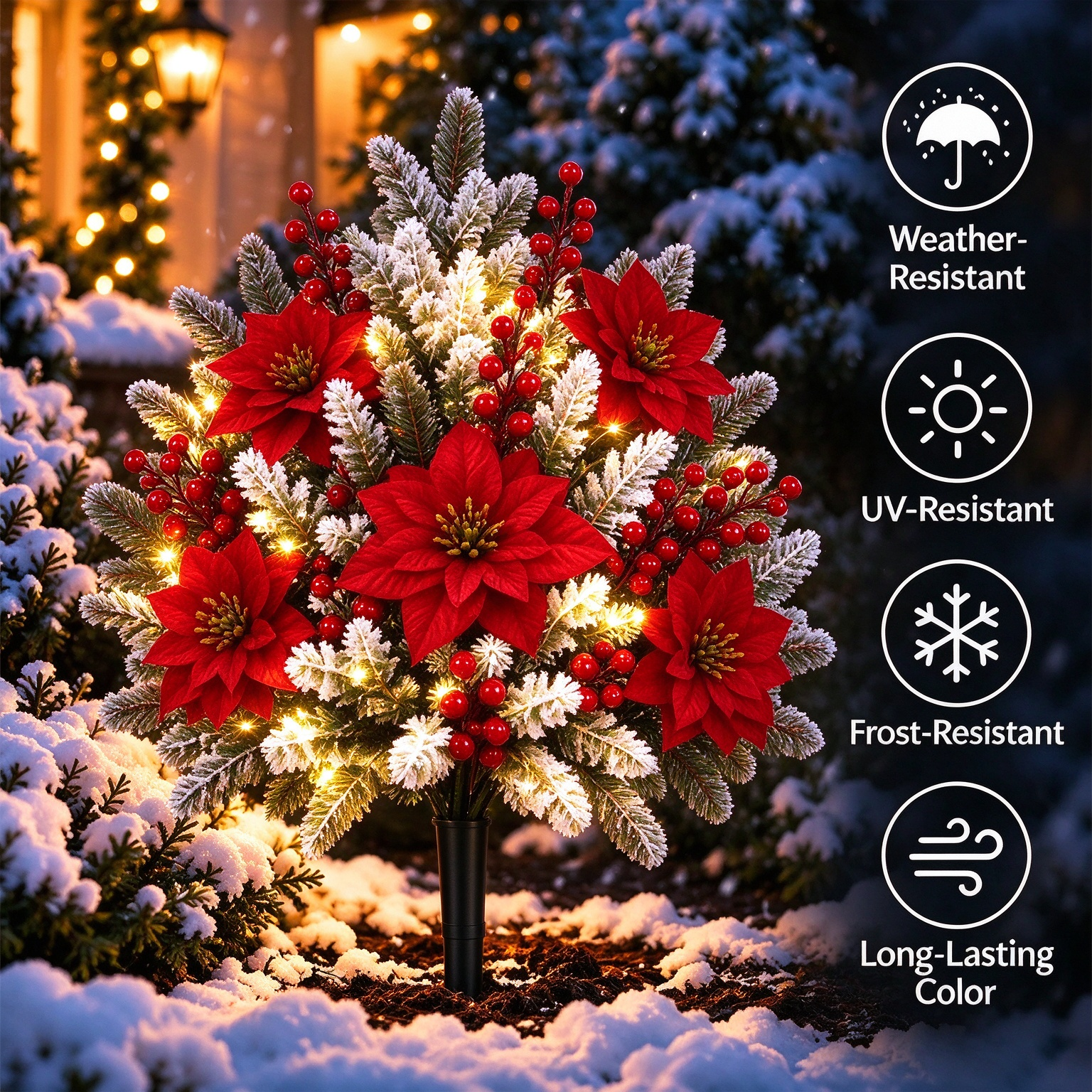 🔥2026 Christmas Sale 50% OFF | Pre-Lit Christmas Evergreen & Red Berry Garden Stakes