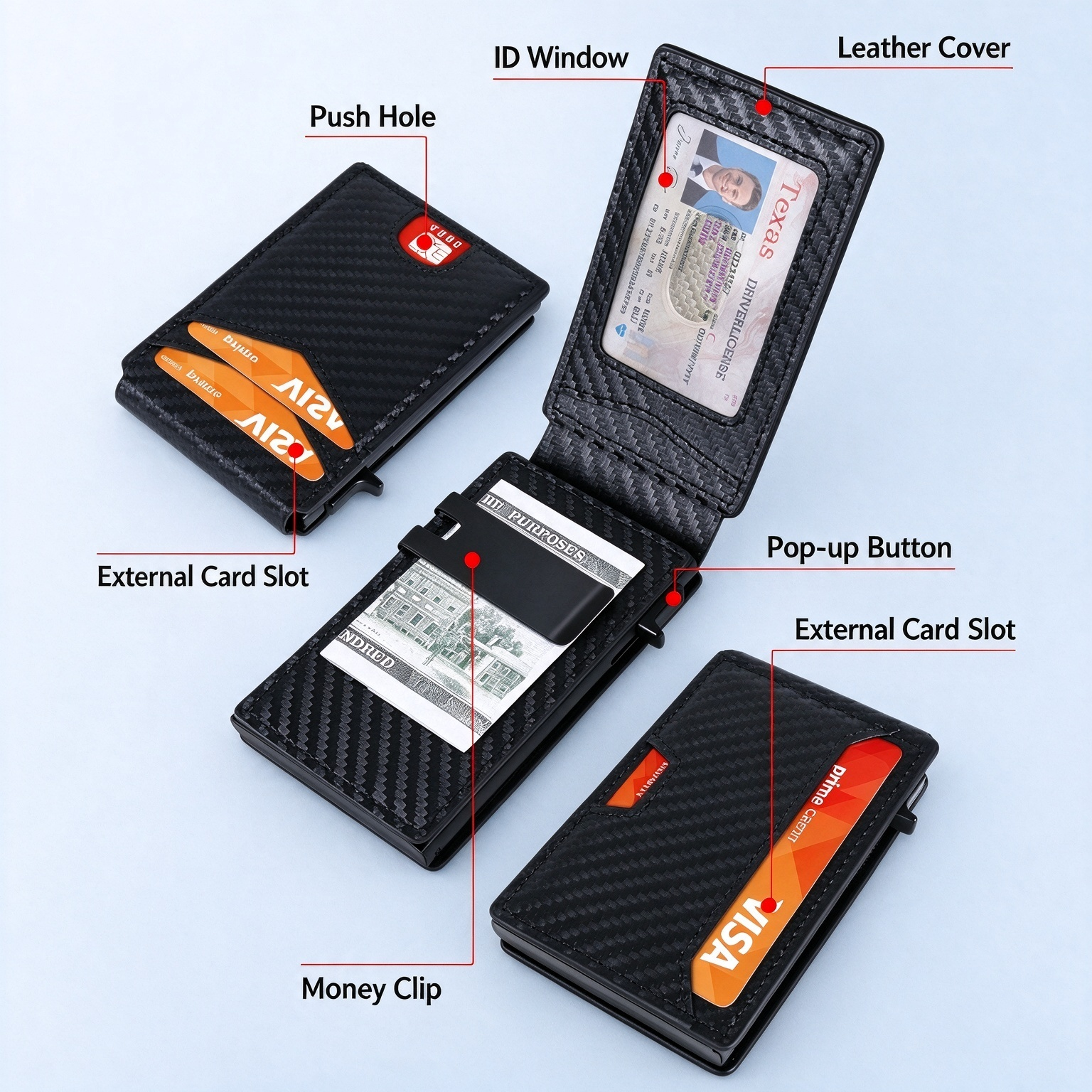 [Copy]🔥Last Day 49% OFF🔥Wallet for Men - with Pop Up Aluminum Case Money Clip Slim Leather Slots Credit Card Holder Bifold Minimalist Wallet