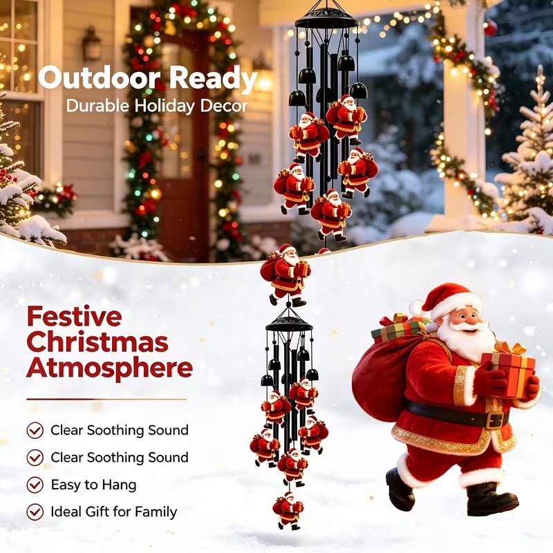 🎅 Christmas Santa Wind Chime with Metal Tubes & Bells