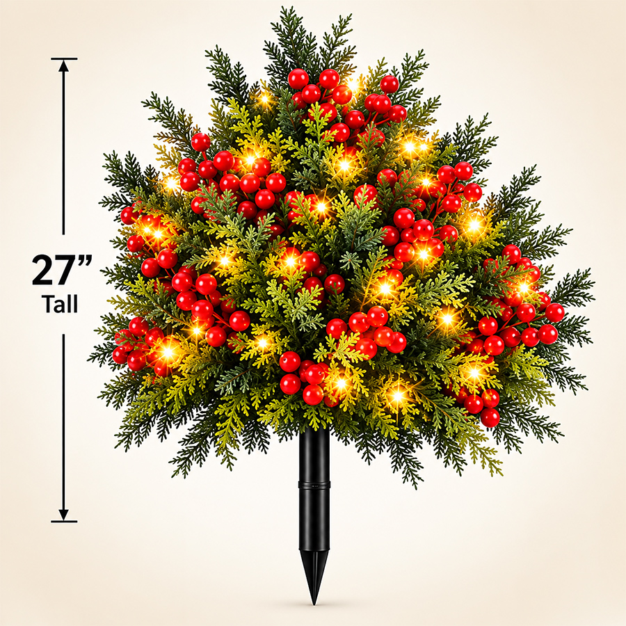 🔥2026 Christmas Sale 50% OFF | Pre-Lit Christmas Evergreen & Red Berry Garden Stakes