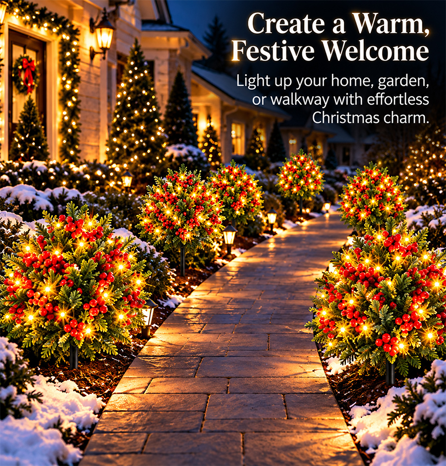 🔥2026 Christmas Sale 50% OFF | Pre-Lit Christmas Evergreen & Red Berry Garden Stakes