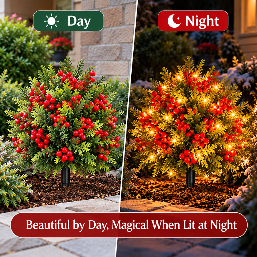 🔥2026 Christmas Sale 50% OFF | Pre-Lit Christmas Evergreen & Red Berry Garden Stakes