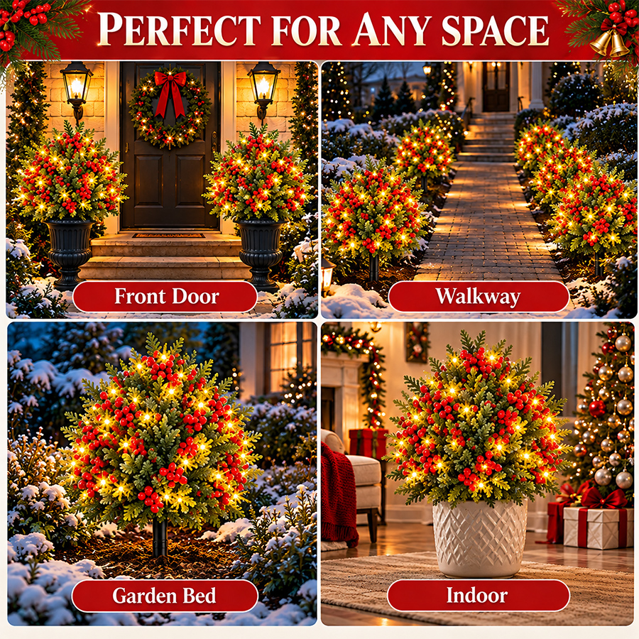 🔥2026 Christmas Sale 50% OFF | Pre-Lit Christmas Evergreen & Red Berry Garden Stakes