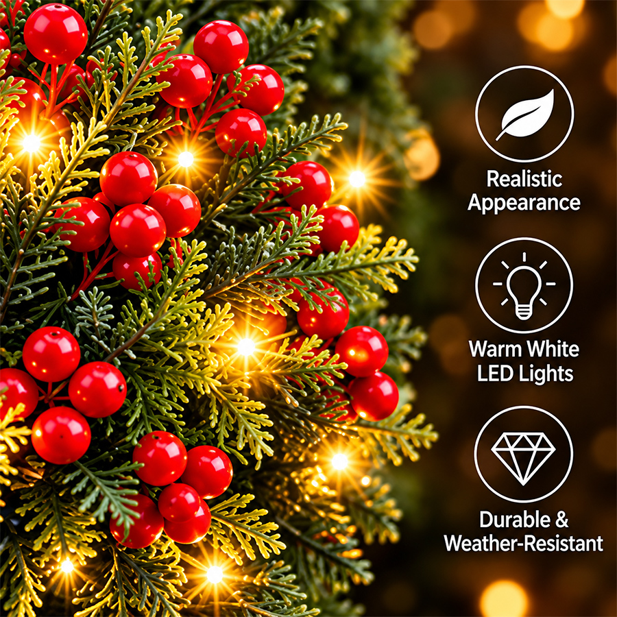🔥2026 Christmas Sale 50% OFF | Pre-Lit Christmas Evergreen & Red Berry Garden Stakes