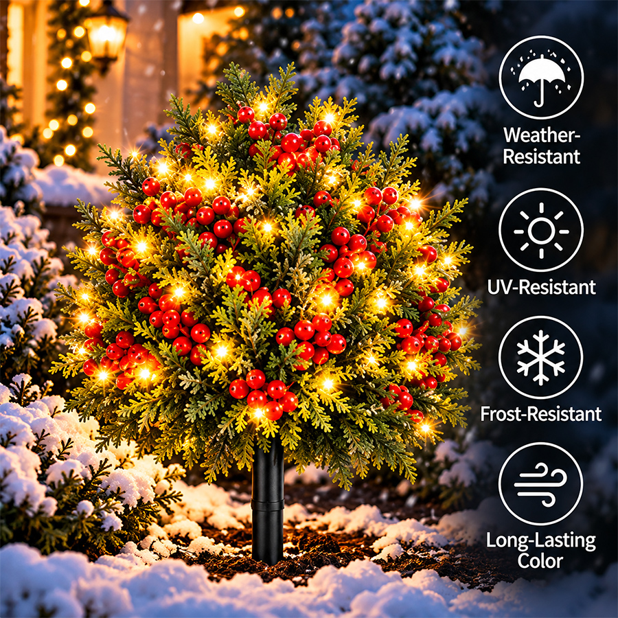🔥2026 Christmas Sale 50% OFF | Pre-Lit Christmas Evergreen & Red Berry Garden Stakes