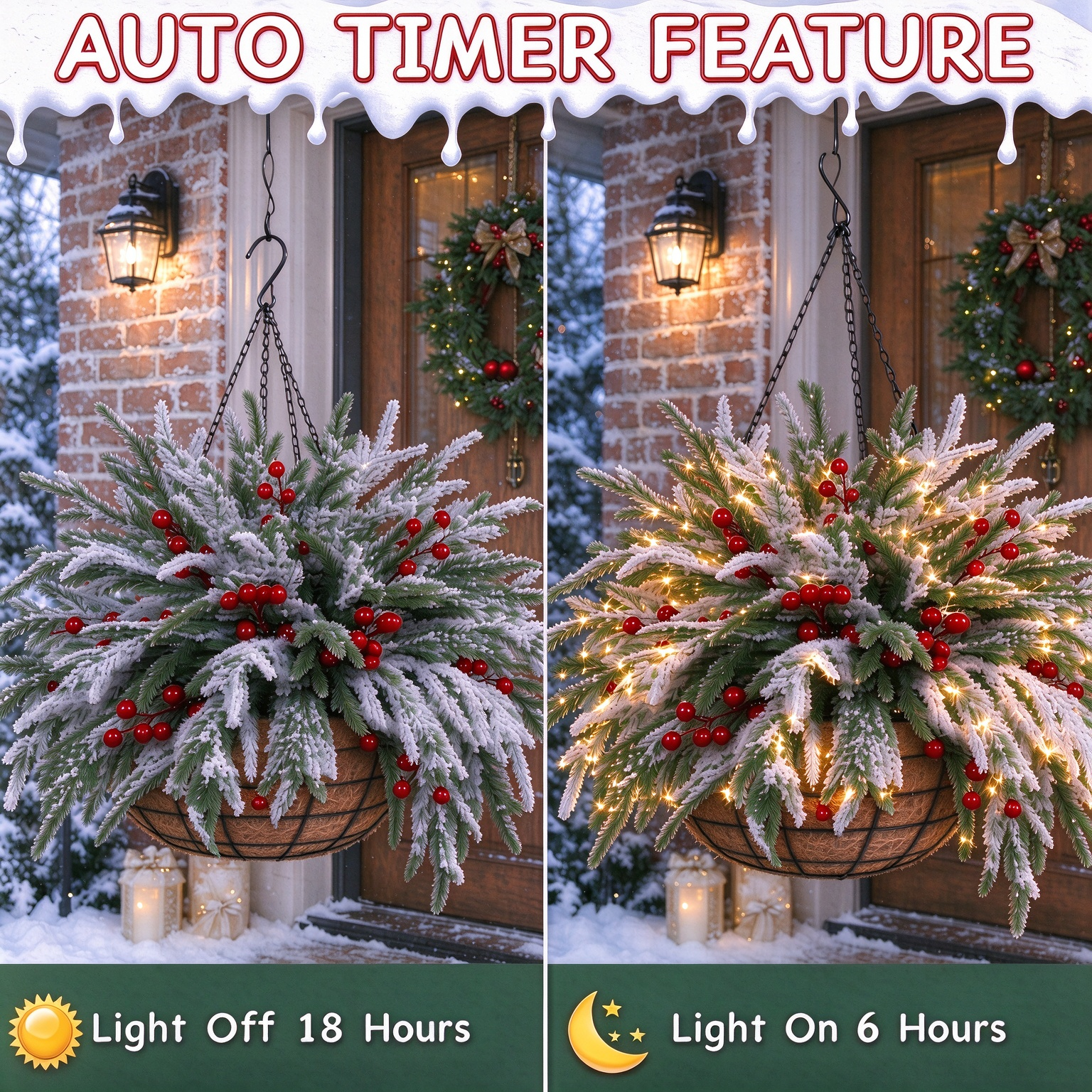 [Copy]🎄Christmas Hot Sale🏆Pre-Lit Artificial Christmas Hanging Basket
