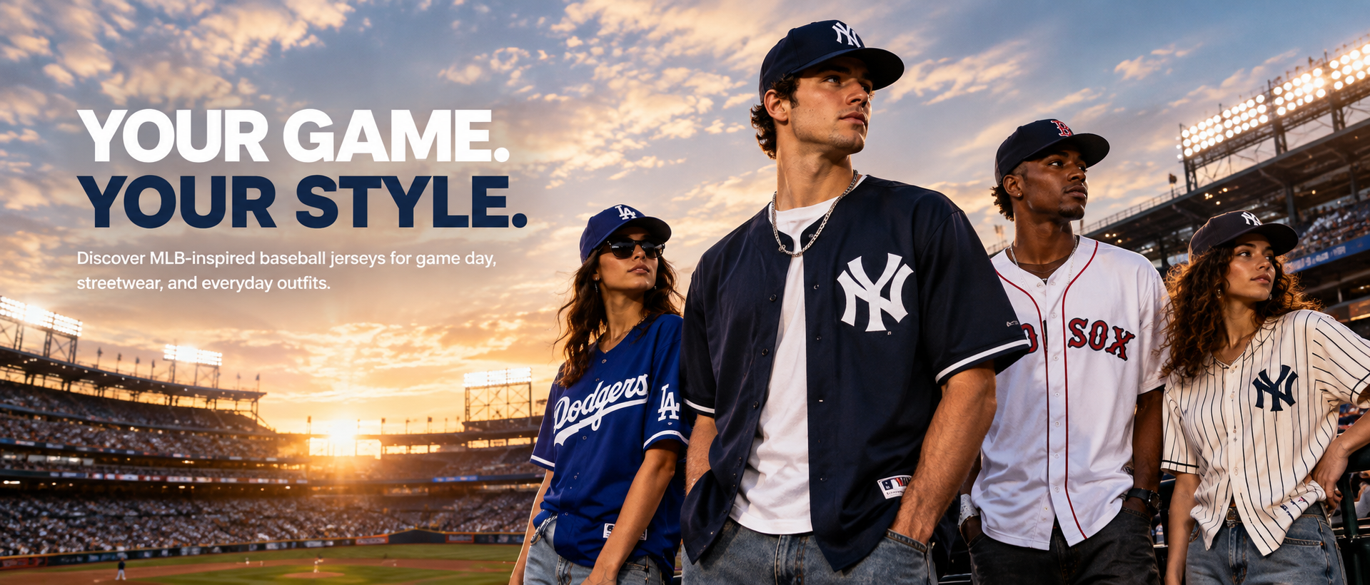 BaseballKitShop baseball jersey outfits for everyday wear, combining MLB-inspired fan jerseys with casual streetwear, retro baseball fashion, and game day outfit ideas for men and women across the United States.