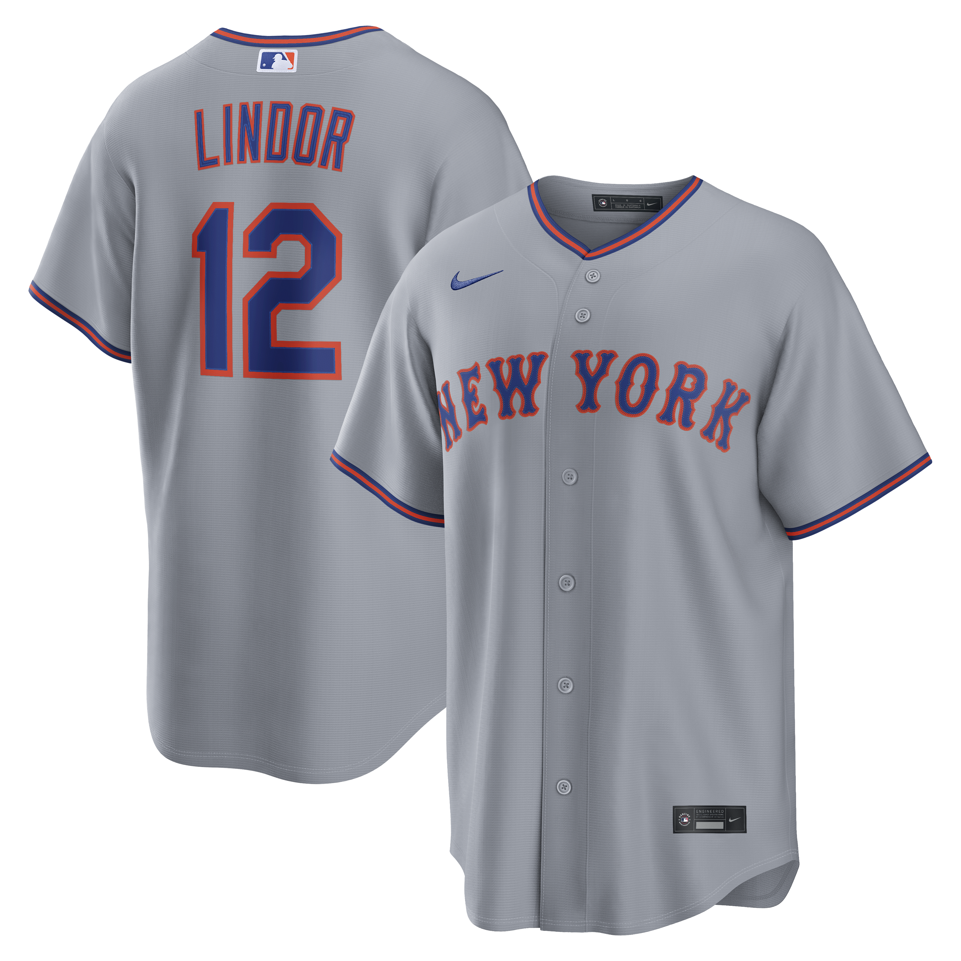 Men's Francisco Lindor New York Mets Gray Road Jersey Play - New York Mets Jersey