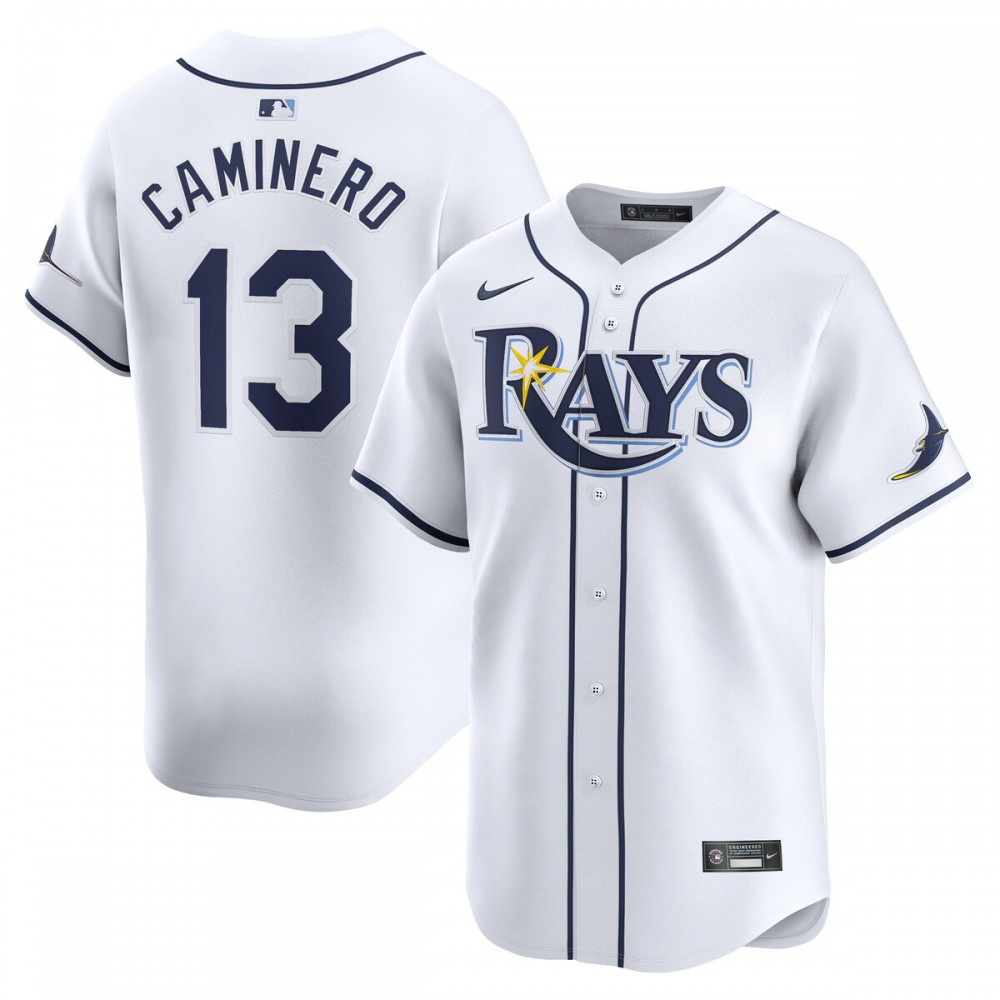 Men's Junior Caminero Tampa Bay Rays White Limited Home Je - Tampa Bay Rays Jersey