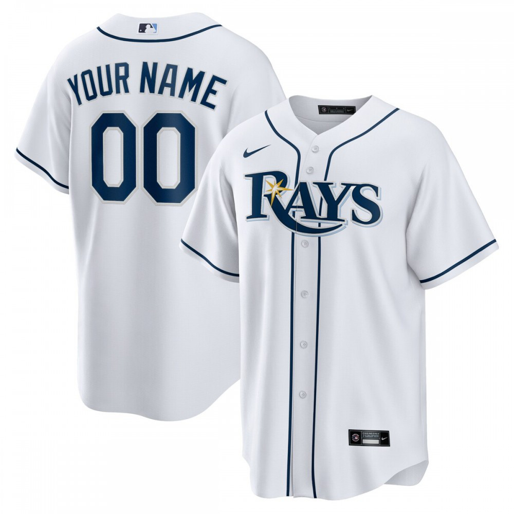 Men's Tampa Bay Rays White Home Jersey Custom Name and Num - Tampa Bay Rays Jersey