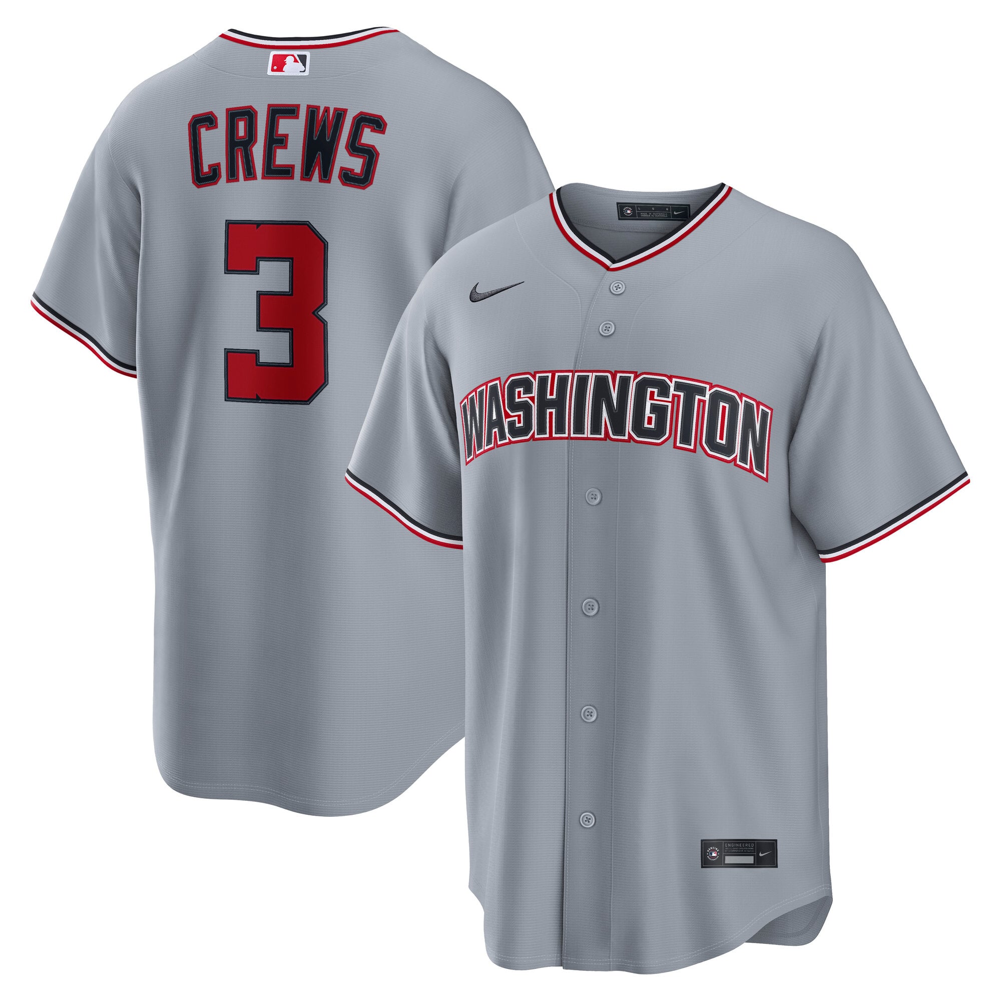 Men's Dylan Crews Washington Nationals Gray Road Jersey Pl - Washington Nationals Jersey