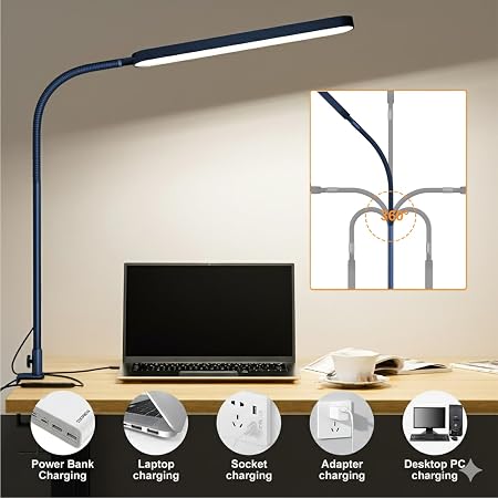 Flexible Gooseneck Clip-On Desk Light – Multi-Level Dimmable Reading Lamp (Soft Blue)