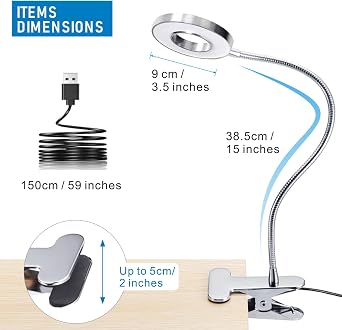 Halo Eye-Caring USB Reading Clip Light – 10-Level Dimmable (Silver)