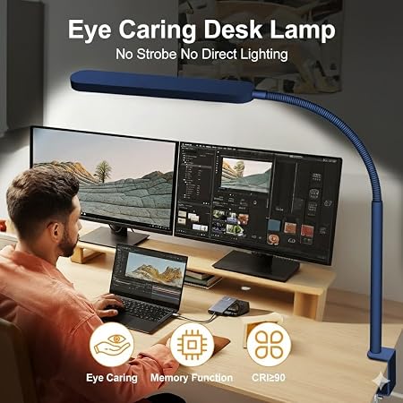 Flexible Gooseneck Clip-On Desk Light – Multi-Level Dimmable Reading Lamp (Soft Blue)