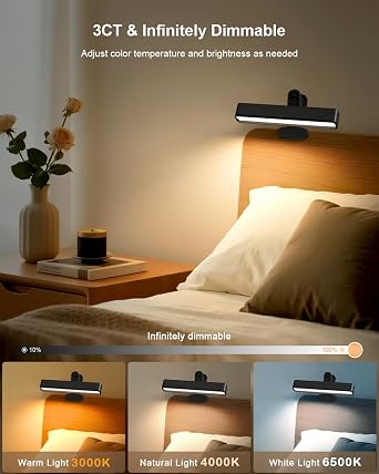 Rotatable Magnetic LED Reading Light Bar – 6000mAh Rechargeable with Remote (Black)