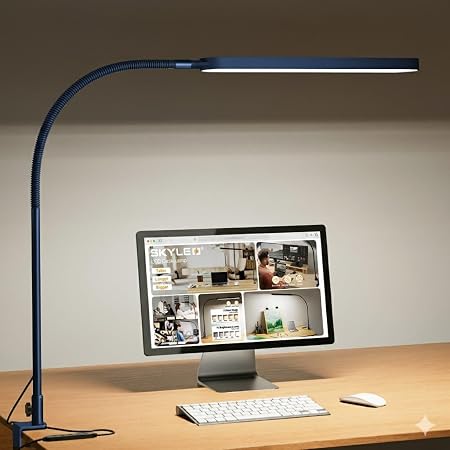Flexible Gooseneck Clip-On Desk Light – Multi-Level Dimmable Reading Lamp (Soft Blue)