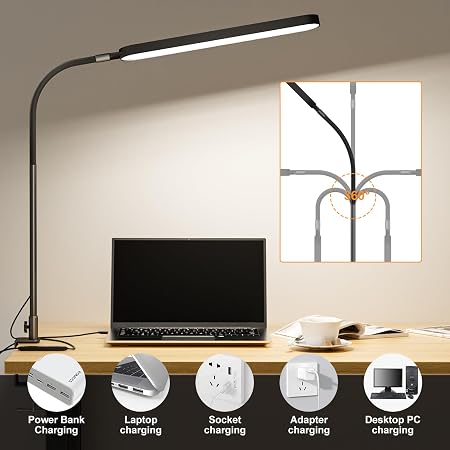 Flexible Gooseneck Clip-On Desk Light – Multi-Level Dimmable Reading Lamp (Black)